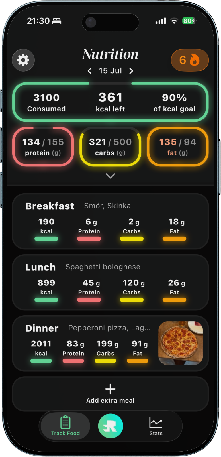 Repit nutrition tracking screen
