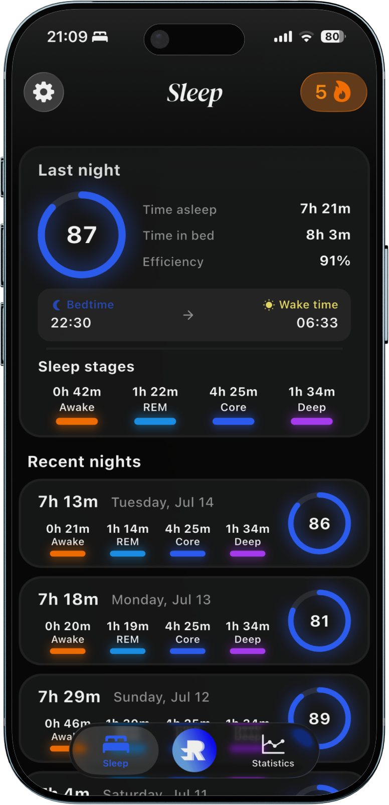 Repit sleep tracking screen